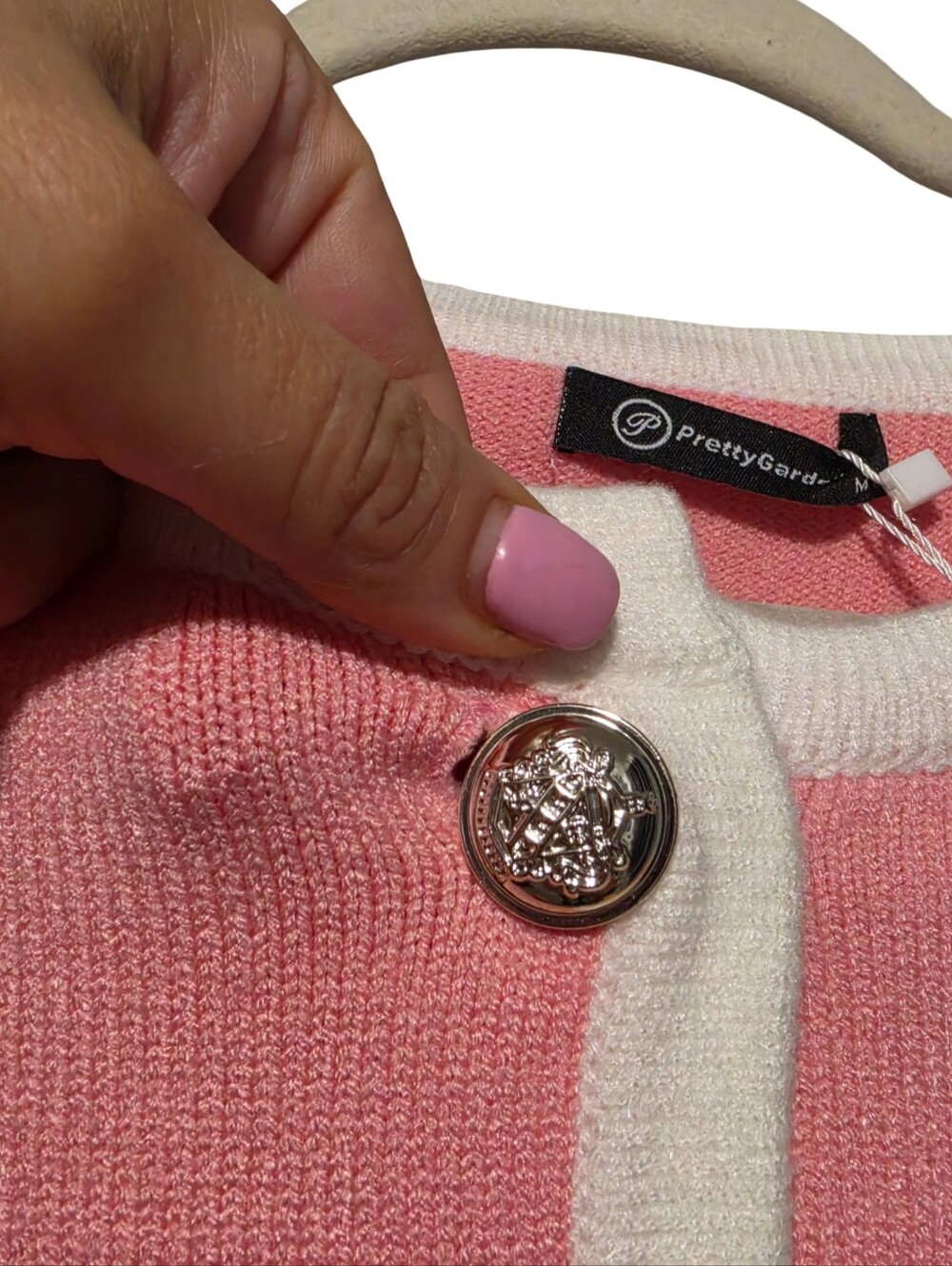 PRETTY GARDEN Cardigan Womens Medium Pink Preppy Gold Button Old Money Rich Girl - Picture 5 of 9